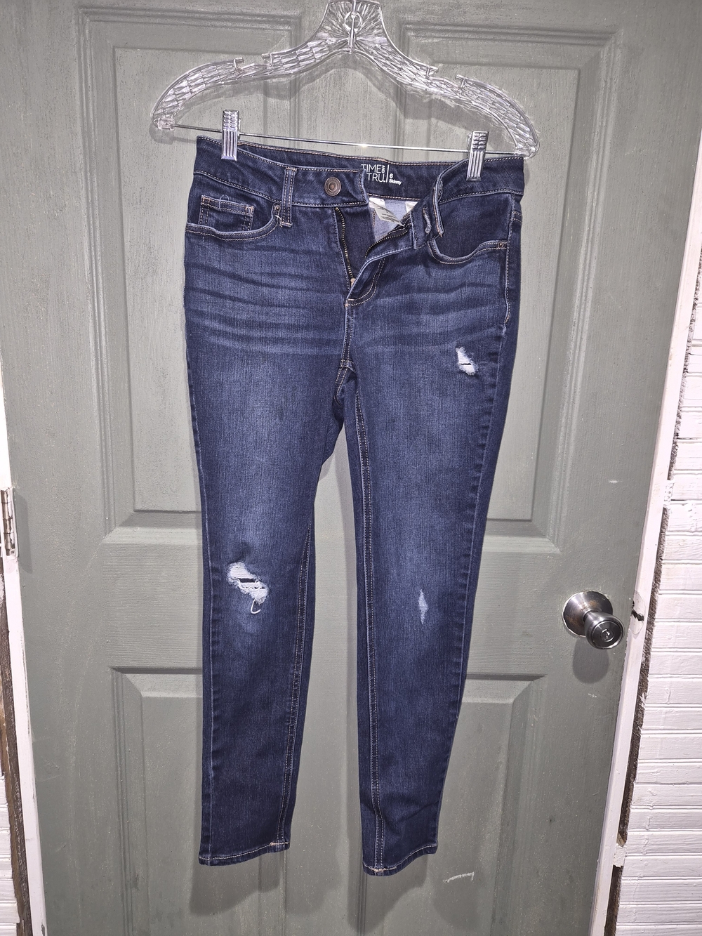 Time and Tru Dark Blue Distressed Skinny Jeans